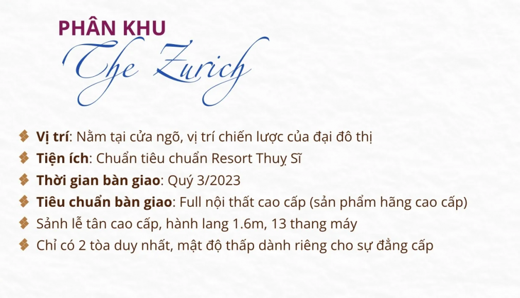 Phân khu The Zurich